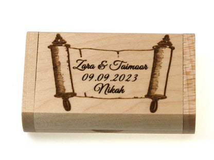 Personalised Maple wood USB 3.0 32GB flash drive in presentation box