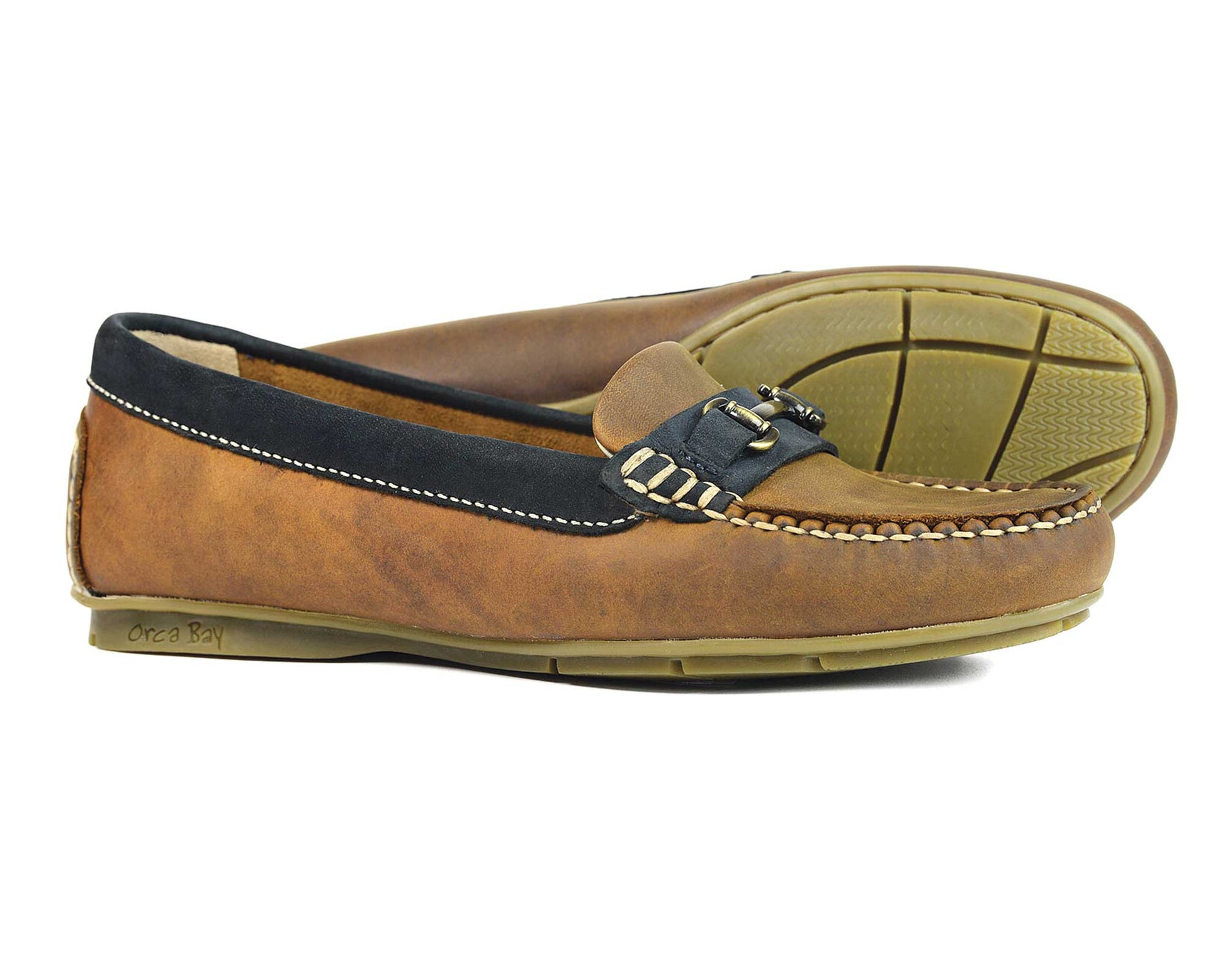 VERONA Ladies Sand & Navy Buckled Loafer by Orca Bay