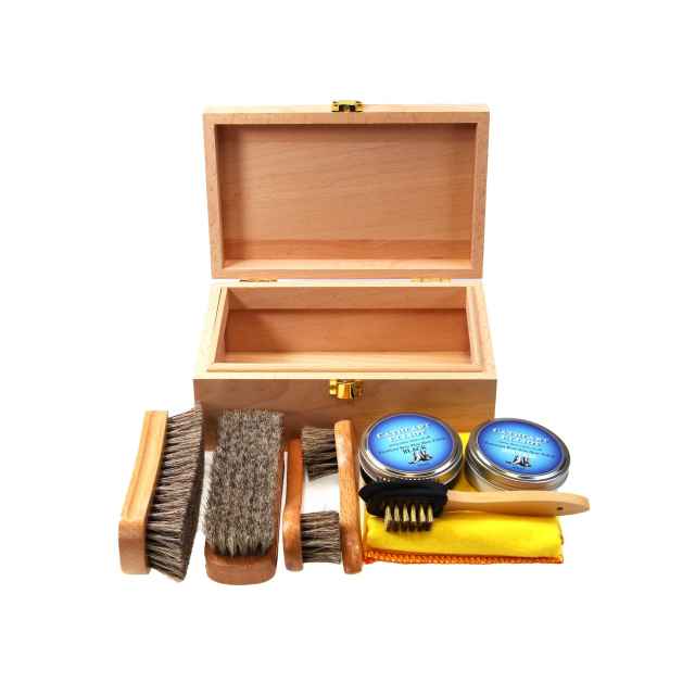 Personalisable Premium Shoe Cleaning Kit in Beech Wood Presentation Box