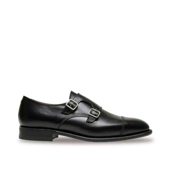 ALEX Black Calf Double Monk Strap Shoes by Sanders